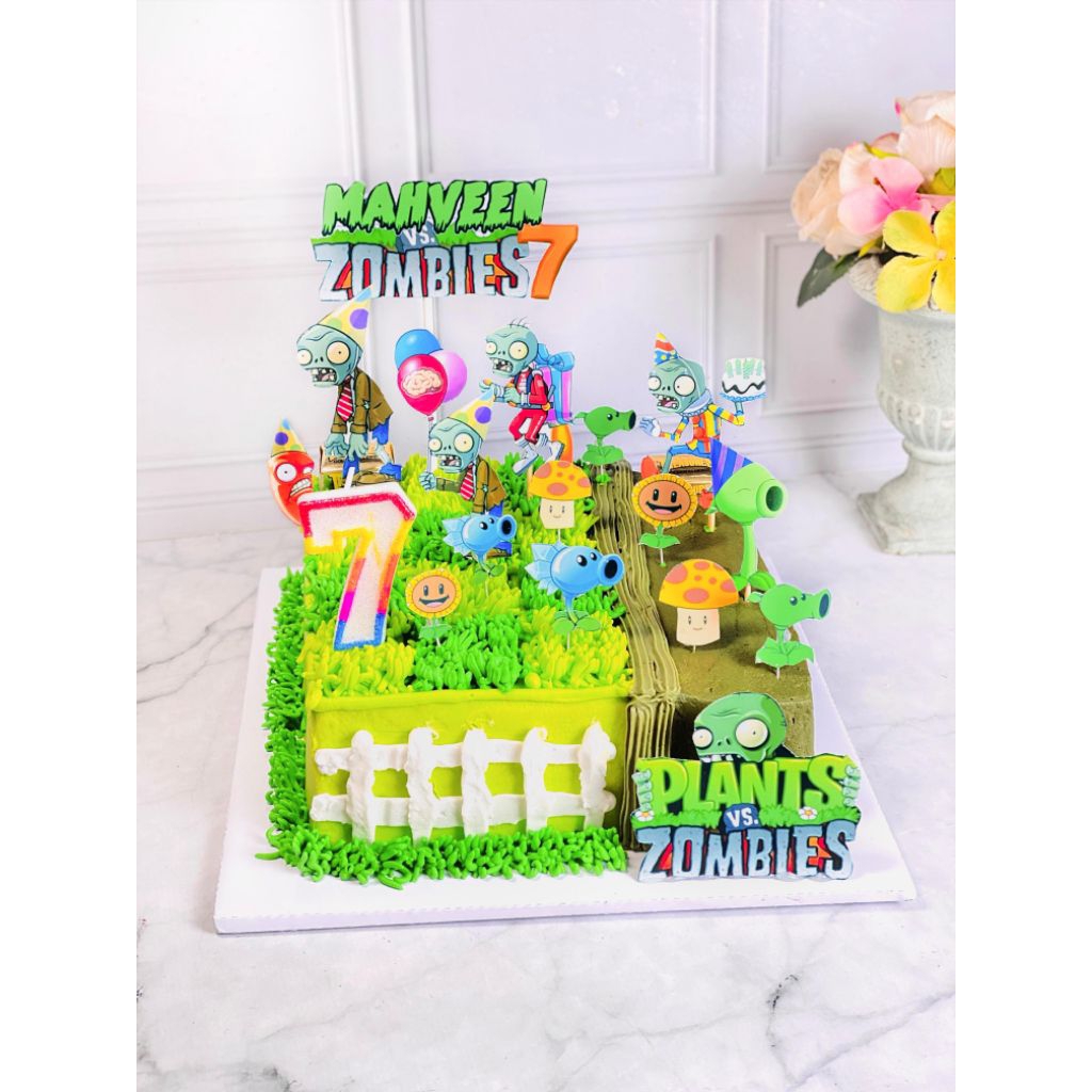 

kue ulang tahun anak birthday plants zombie topper cake