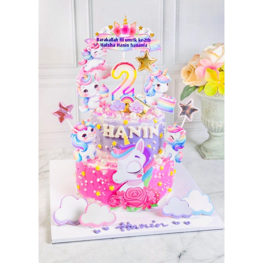 

cake ulang tahun/birthday unicorn topper 2 tier