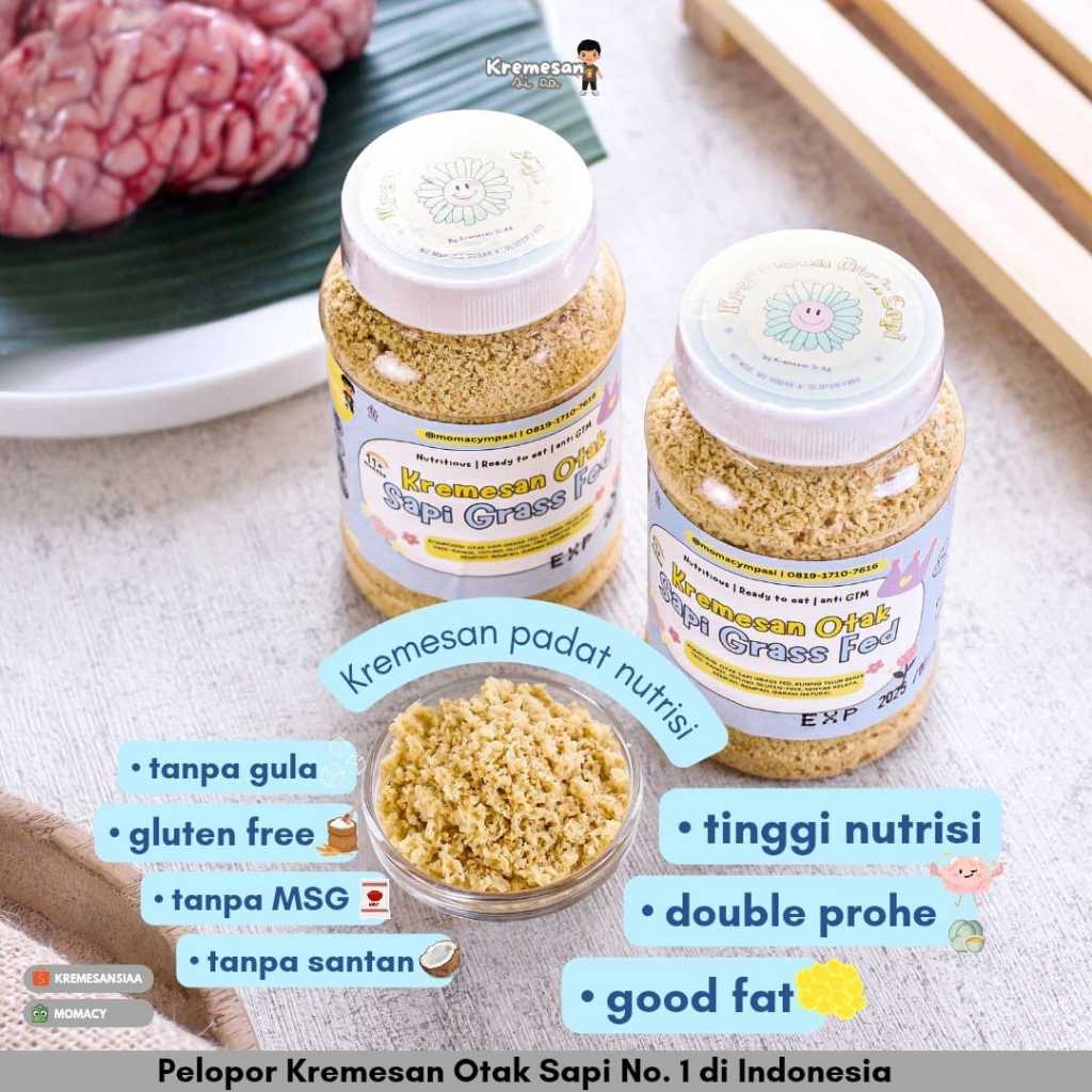 

Momacy kremesan otak sapi grassfed renyah gurih tanpa msg glutenfree bb booster bergizi tinggi kremes double protein kremes mpasi anti GTM kriuk crunchy prohe sehat pendamping makan untuk bayi anak sebagai solusi sehat anak GTM aman dikonsumsi setiap hari