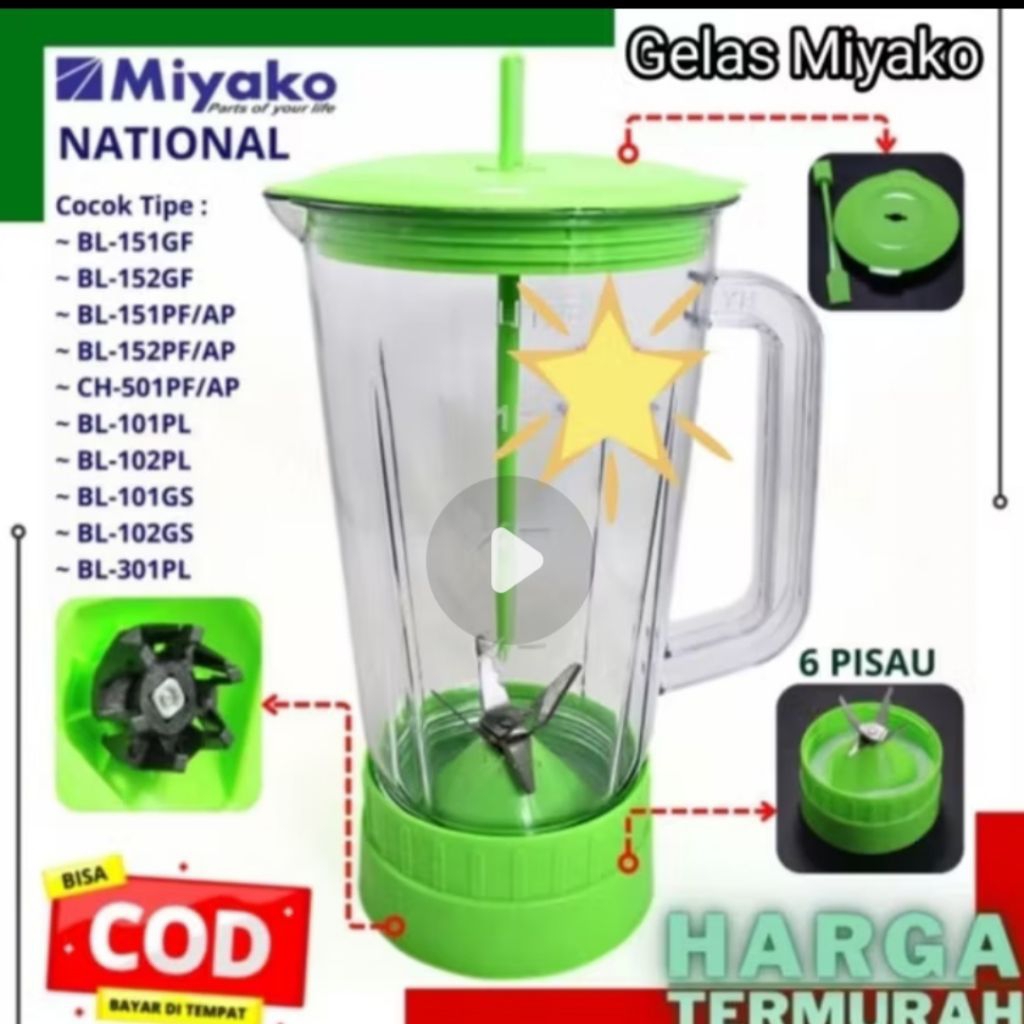 GELAS BLENDER JUSS MIYAKO HIJAU PLASTIK 1 SET