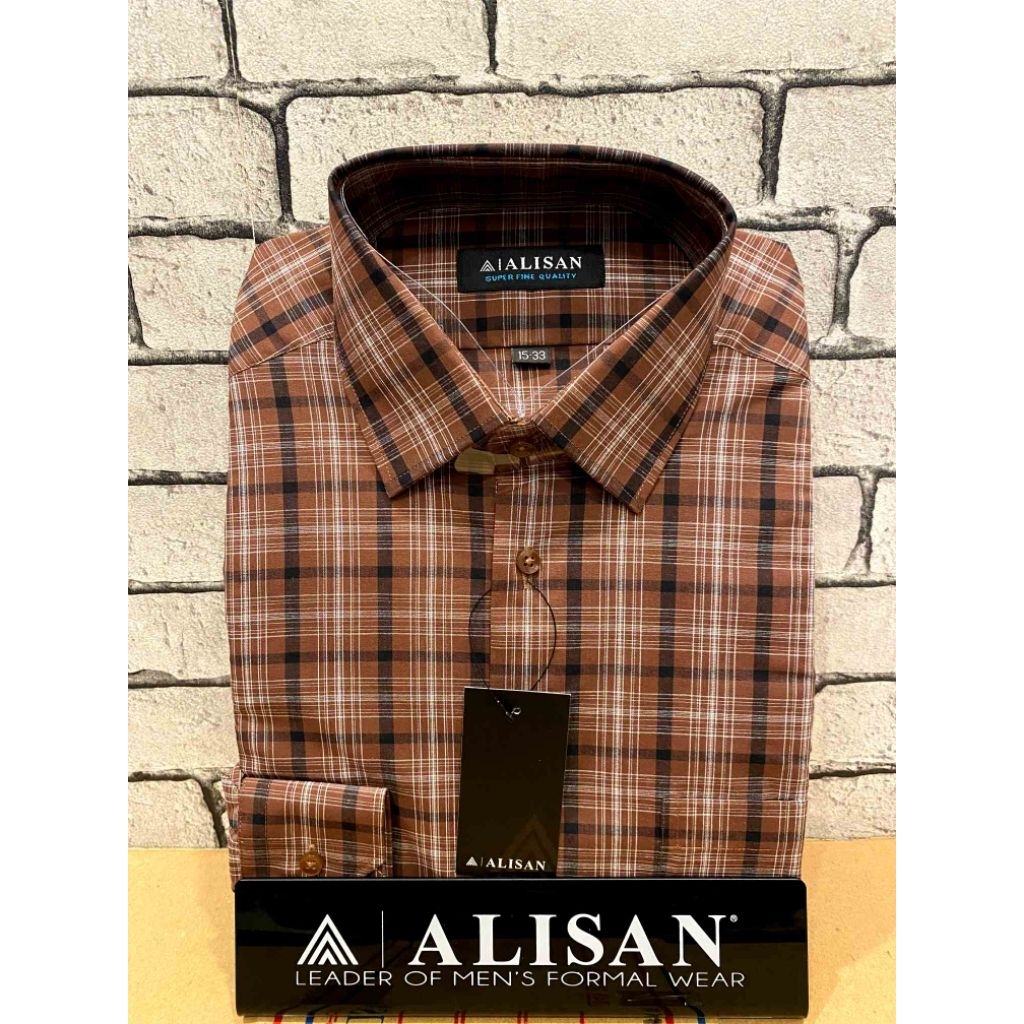 Alisan Kemeja Motif Kotak Garis Hitam Lengan Panjang Reguler