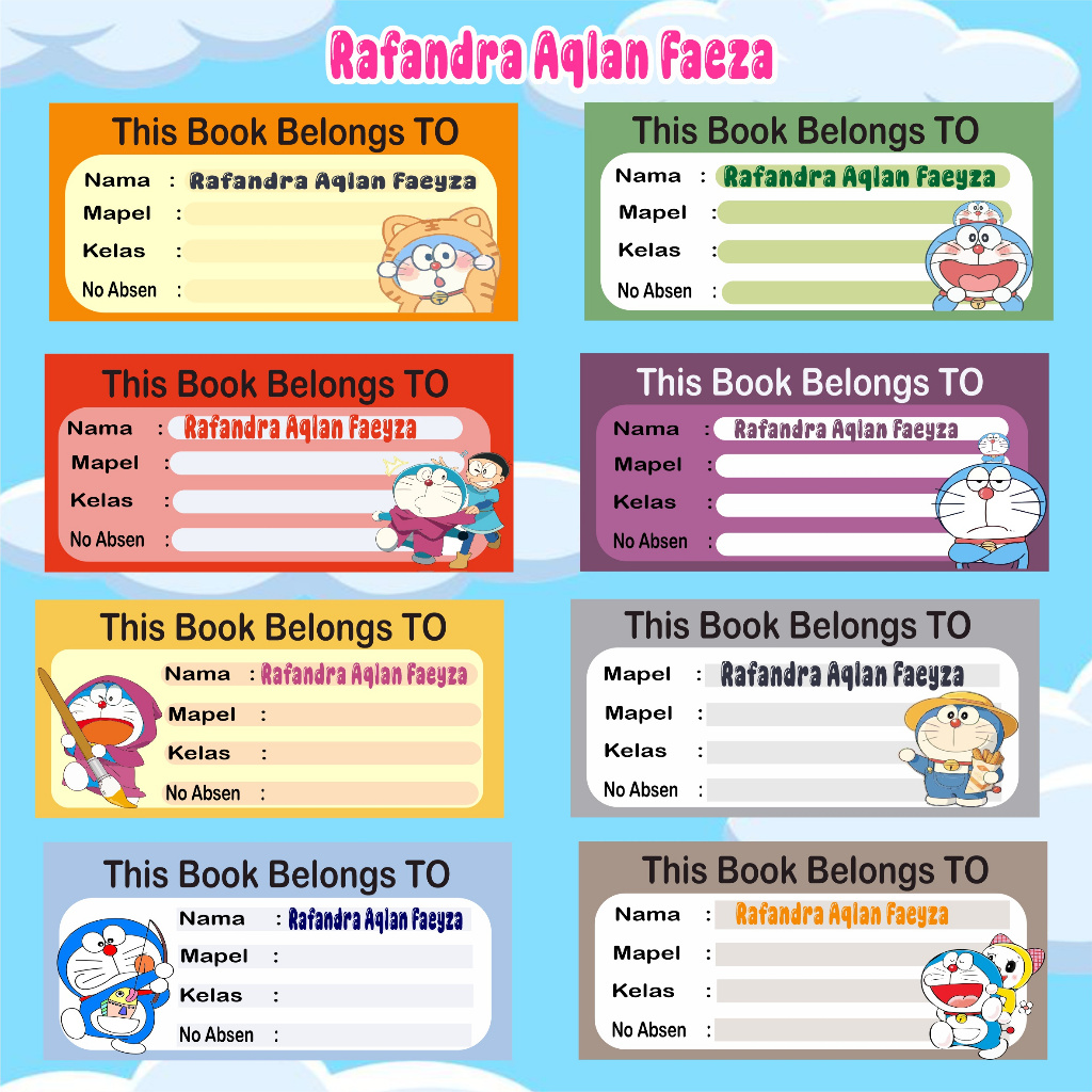 

Stiker Label Nama Buku Karakter Doraemon Custom Cetak Nama