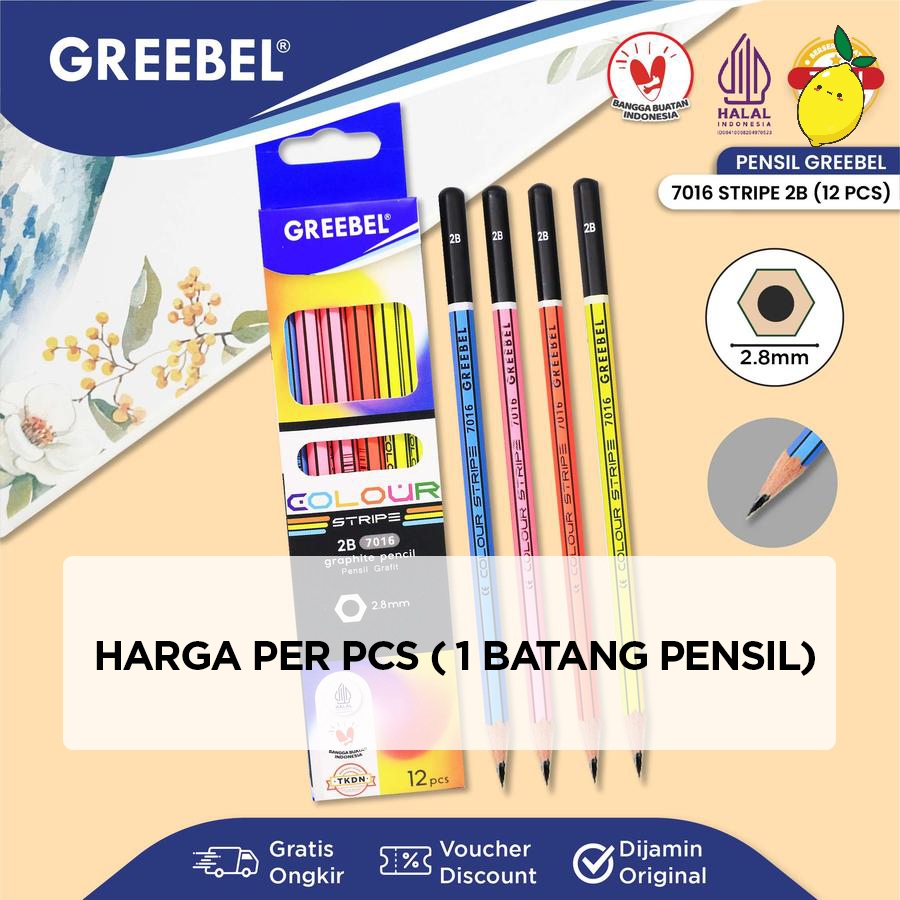 

Pensil 2B Satuan / Pensil Kayu / Pencil GREEBEL 2B 7016 Stripe