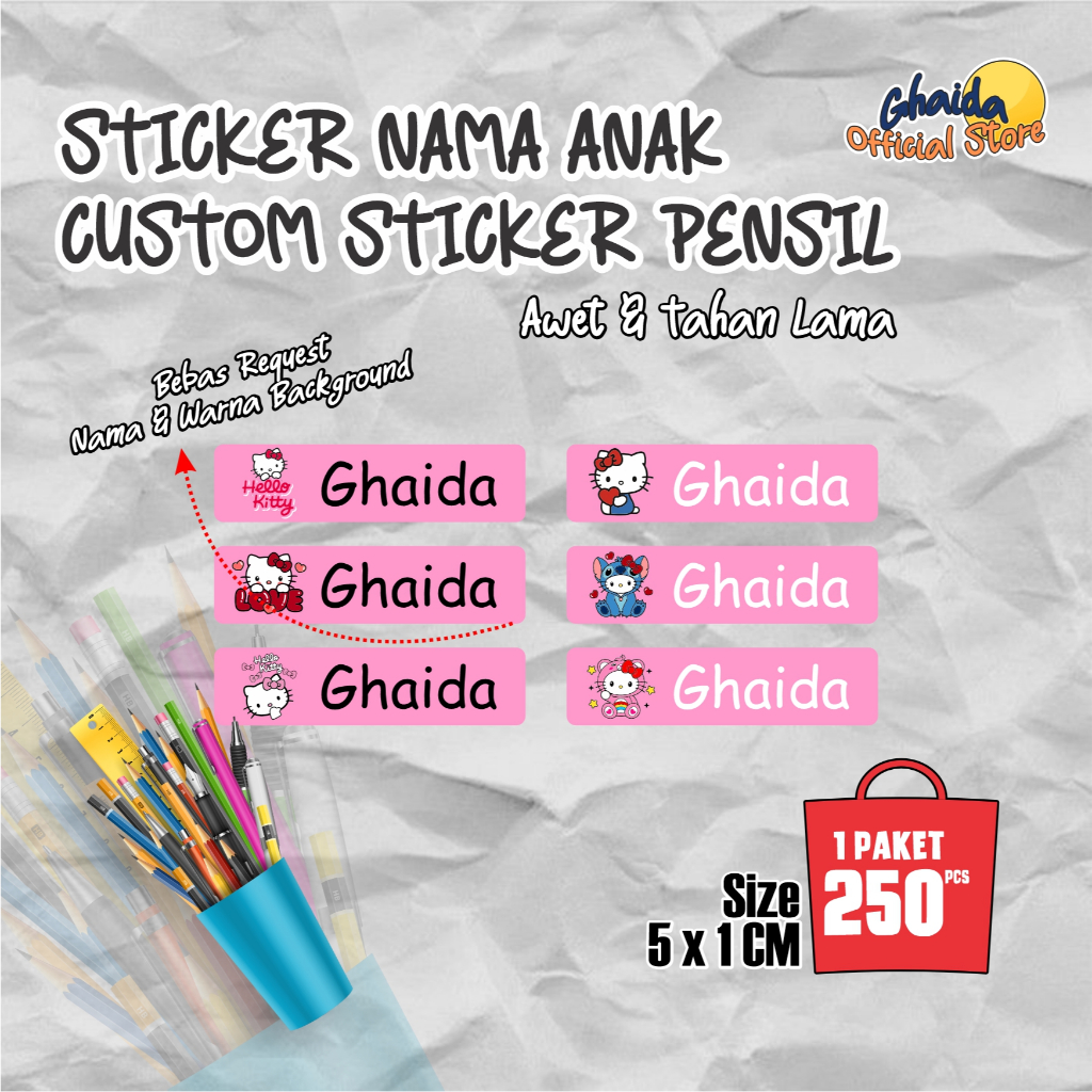 

STIKER LABEL NAMA ANAK I STIKER PENSIL NAMA ANAK ANTI LUNTUR l STIKER NAMA SERBAGUNA l STIKER NAMA ANAK HELLO KITTY