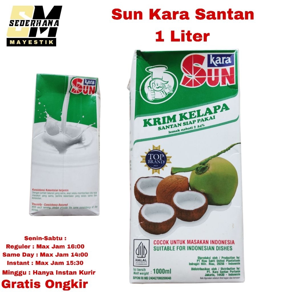 Sun Kara 1 Liter / Santan Krim Kelapa Sun Kara 1Liter / Santen Siap Pakai
