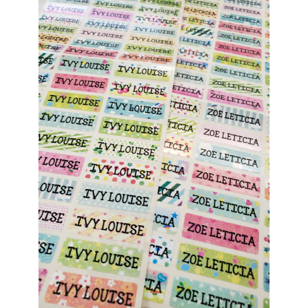 

Label stiker waterproof antiair sticker name nama custom product flower bunga glitter fancy colorful