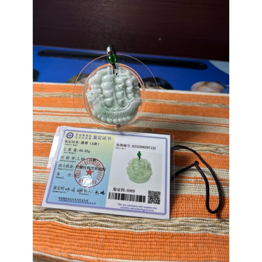 Kalung Liontin Giok Burma Kapal Naga Grade A 100% Asli Bersertifikat