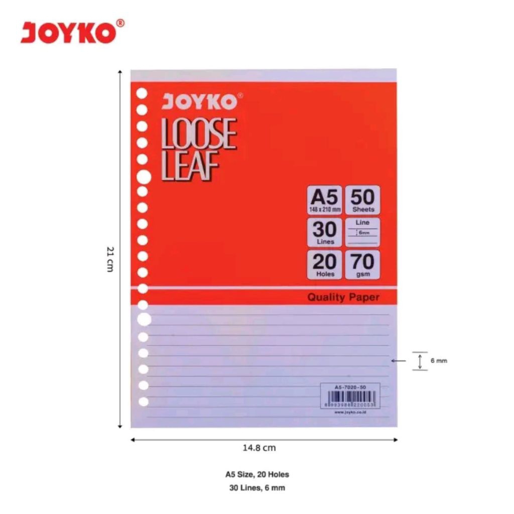 

Loose Leaf / Refill / Kertas Isi Ulang Binder Note Joyko Ukuran 70 gr A5 50 Lembar