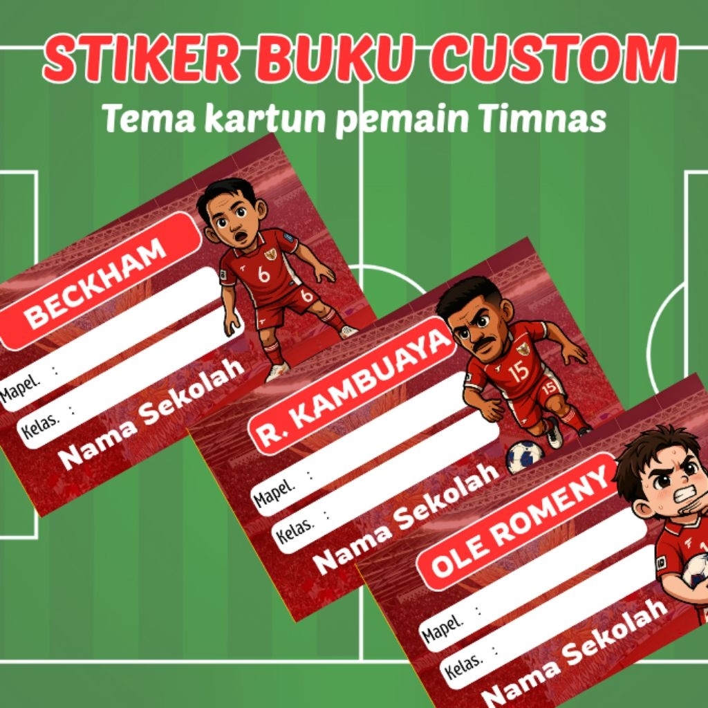 

Stiker Nama Mata Pelajaran Custom Tema Pemain Timnas Indonesia | 40 pcs Label Buku Anak 7x4cm | Stiker Glossy Bontak