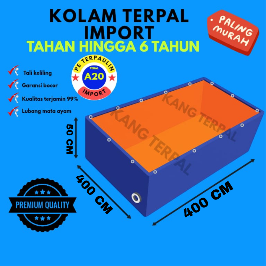 Terpal Kolam Terpal Ikan Kotak A20 400x400x50 / 4x4x0,5  - KOLAM LELE, NILA, GURAME