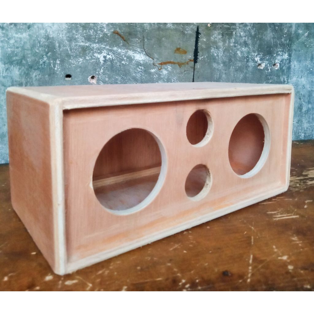 Box speaker miniatur 3 double+double twiter 1,5 inchi/ukuran box 29×13×14 bahan triplek 8-9mm
