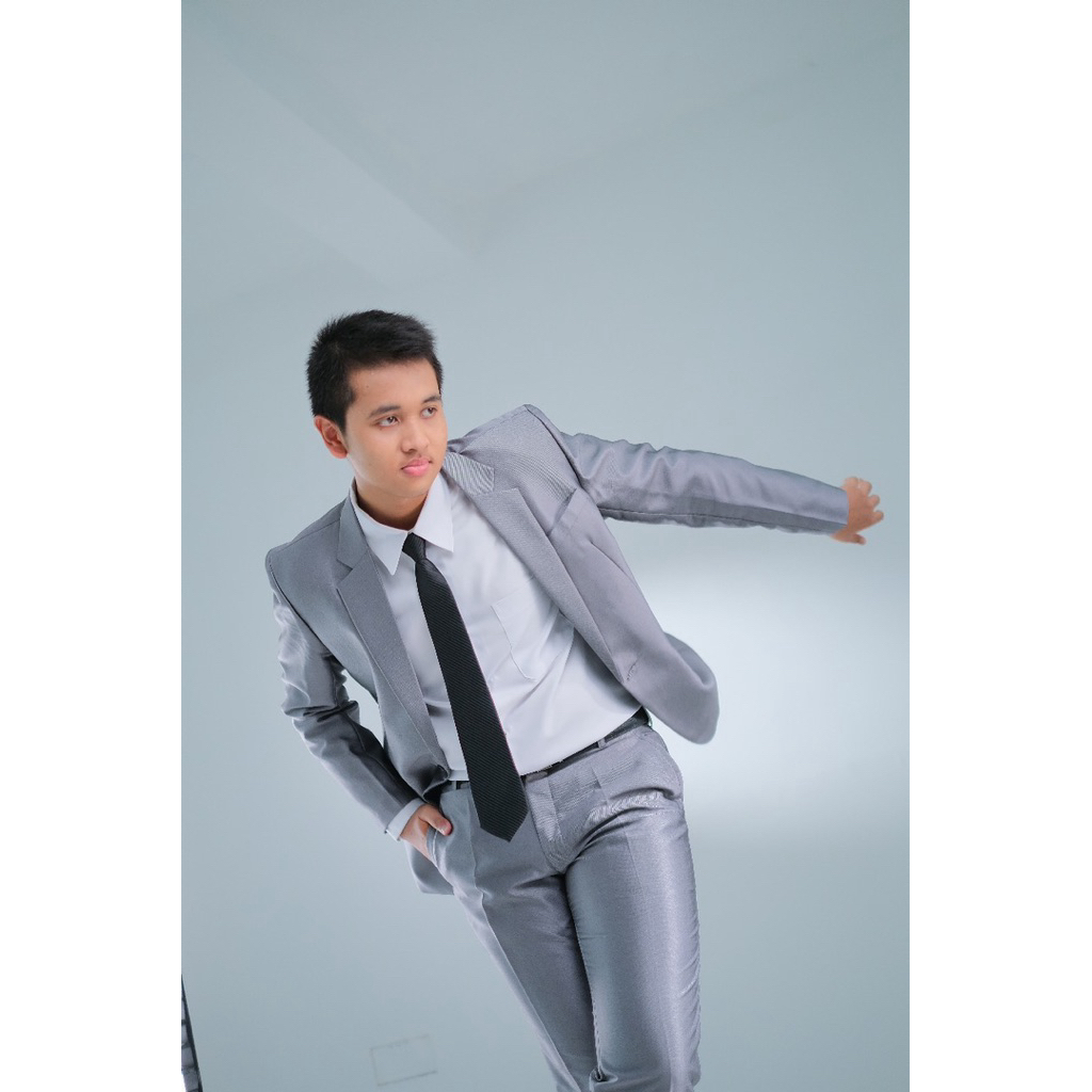 Set Jas Pria + celana Abu Glossy Mewah Modern Slimfit - BAKOEL JAS