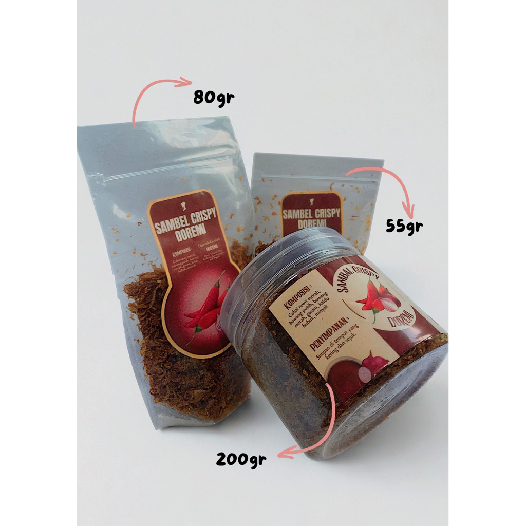 

Sambal Crispy Sambal Kering Sambal Tabur DOREMI All Varian kemasan 55gr||80gr||200gr