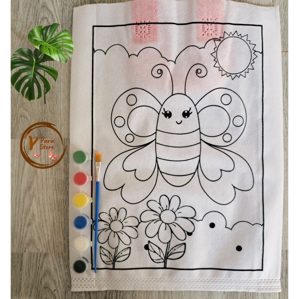 

paket mewarnai tas spunbond besar, cat air kuas