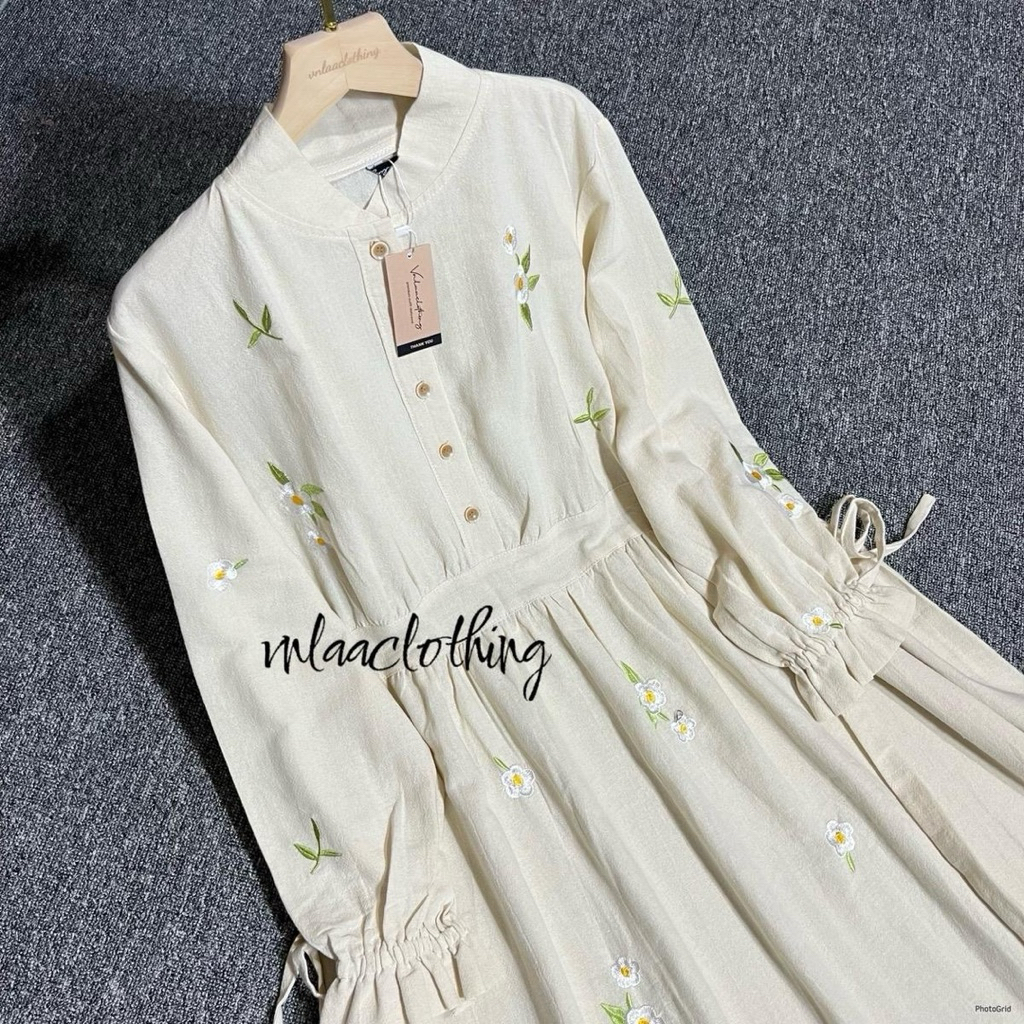Lissa Dress Linen Bordir premium / Dress Linen Bordir terbaru