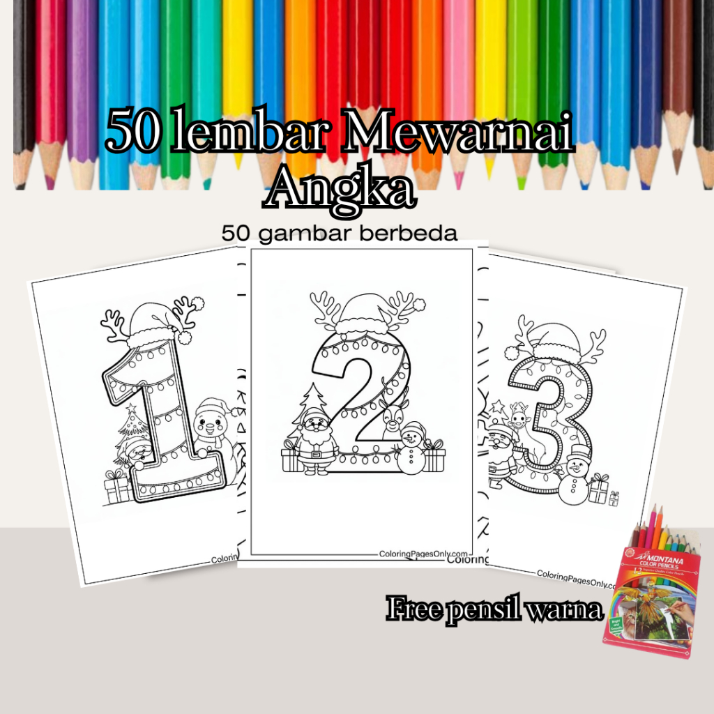 

50 Lembar Kertas Mewarnai Angka A5 Gratis Pensil Warna Gratis Pensil Warna