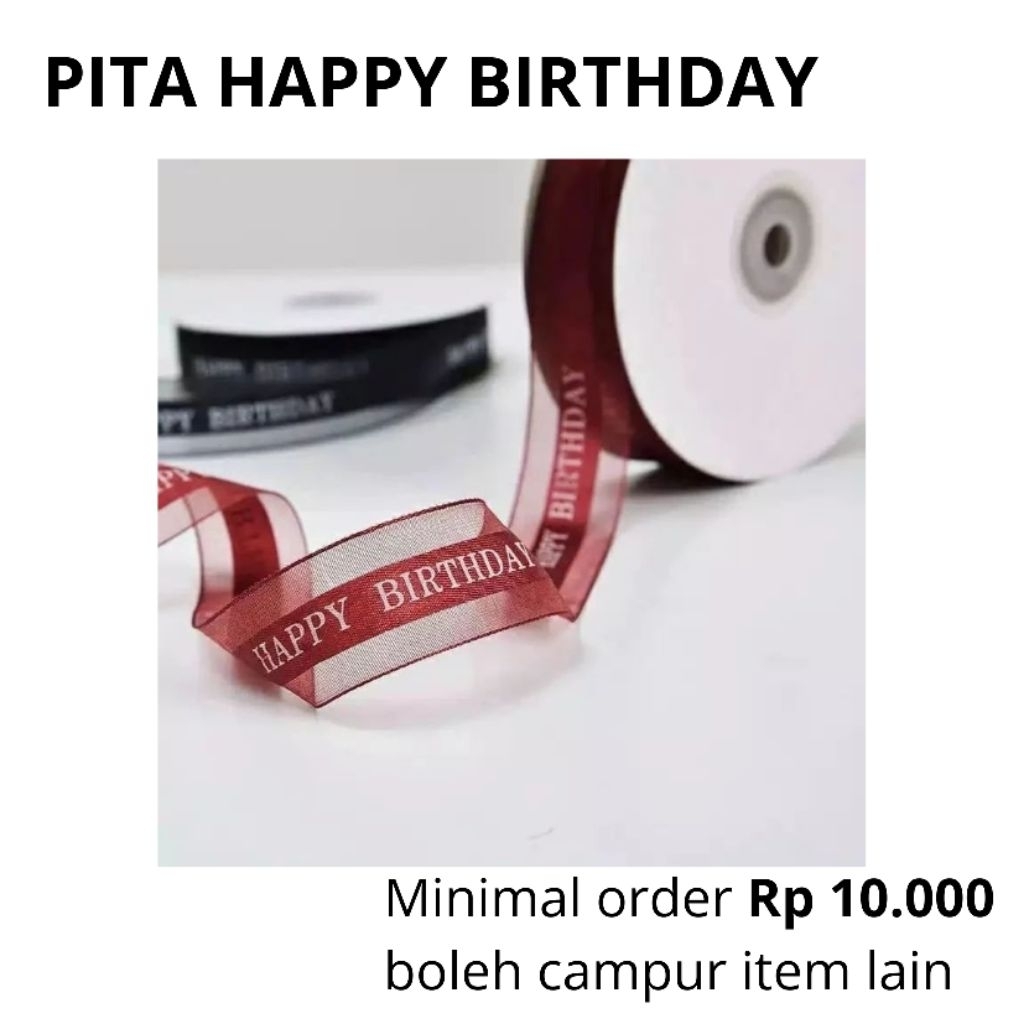 

Pita Satin Happy Birthday Maroon jual per meter