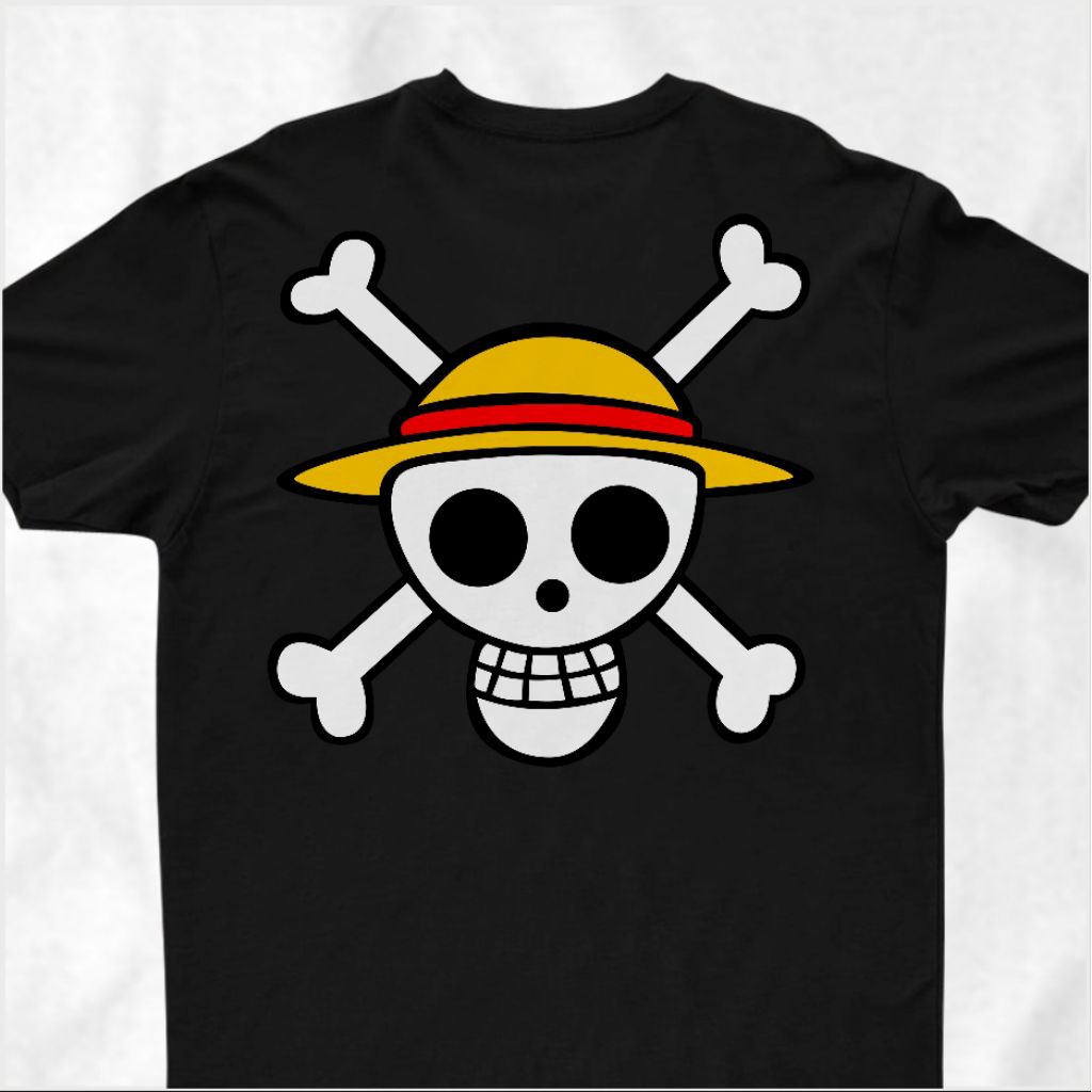 itaitu original,Kaos Anime One Piece Luffy Topi Jerami – Desain Sablon Belakang Keren | Kaos Distro 