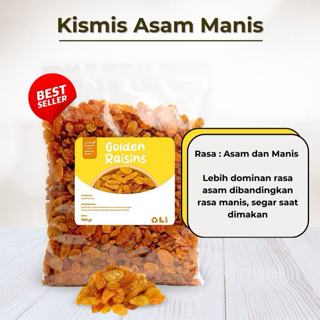 

Kismis kuning non biji 500gr/kismis golden raisin jumbo asam manis