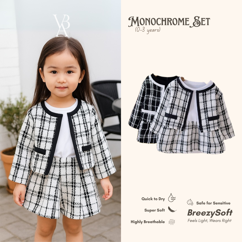 Venta Baby - Monochrome Set Dress Pesta + Jaket Korea Style Setelan Anak Perempuan Newborn 0-3 Tahun