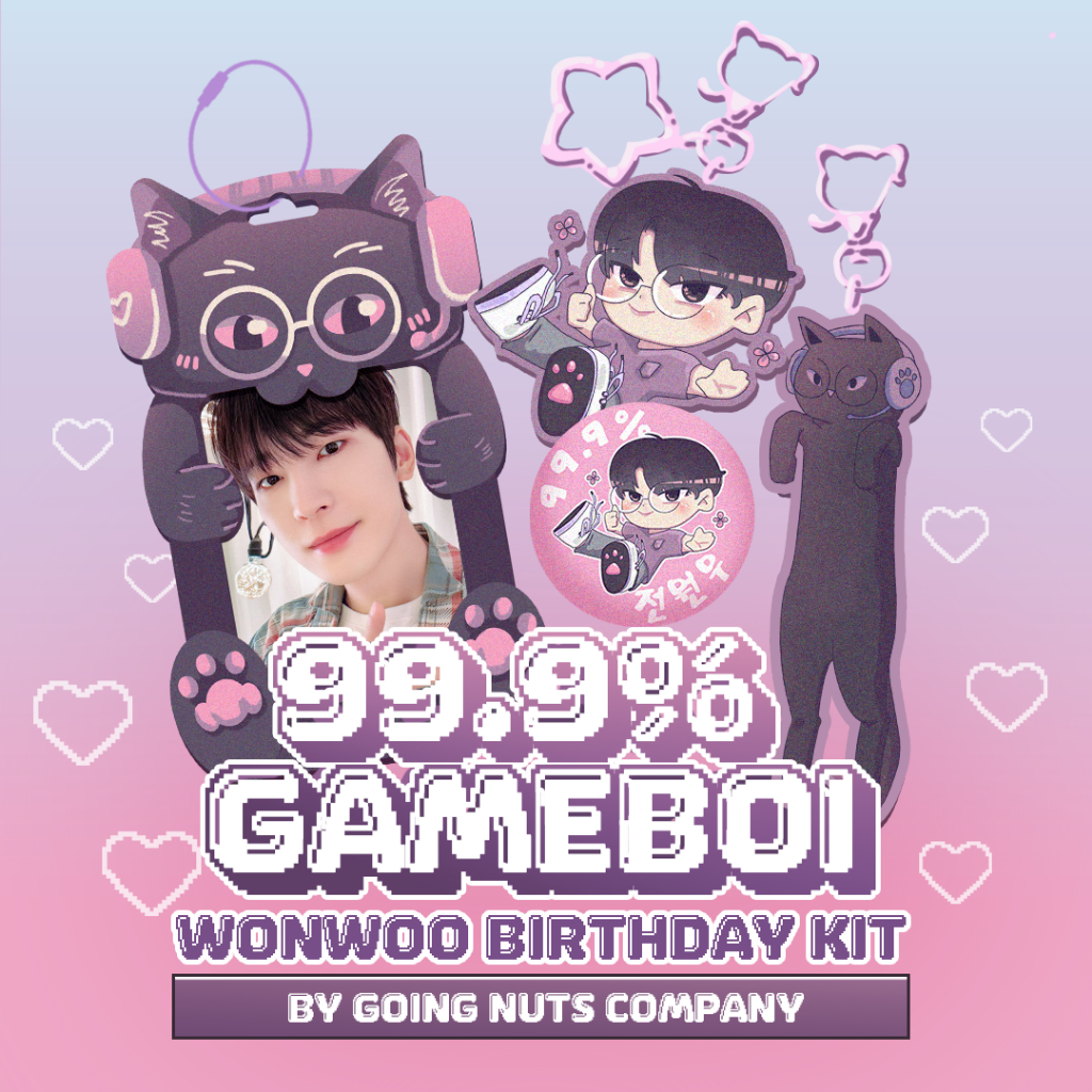 [Ready Stock] 99.9% GAMEBOI Wonwoo Kit | Cahol Poca Holder, Keychain, Pin Set, Cat Keychain, K-Pop, 