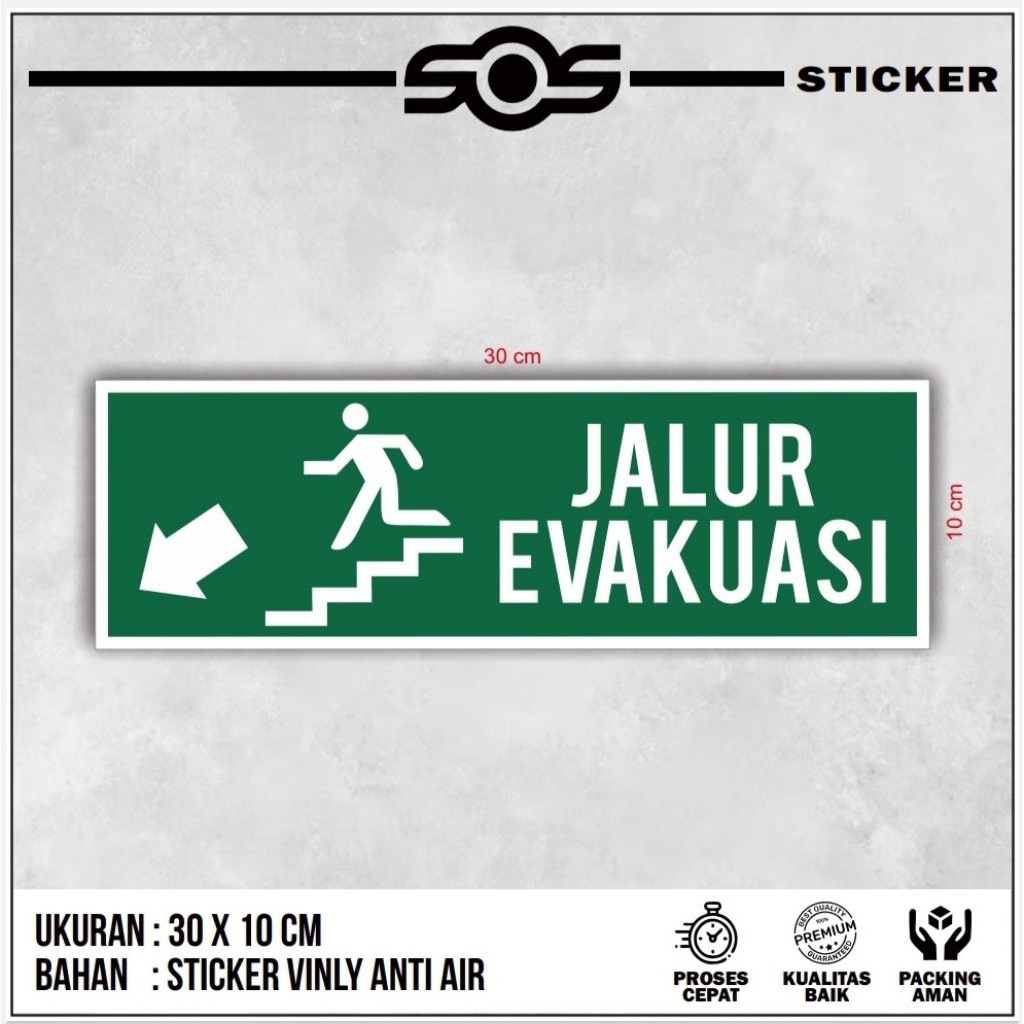 

STICKER SAFETY SIGN K3 JALUR EVAKUASI MELEWATI TANGGA SEBELAH KIRI TANDA KESELAMATAN KERJA JALUR EVAKUASI