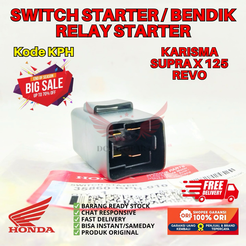 KPH SWITCH STARTER KARISMA ORIGINAL AHM HONDA, BENDIK ORIGINAL SUPRA X 125, RELAY STARTER REVO, SWIT