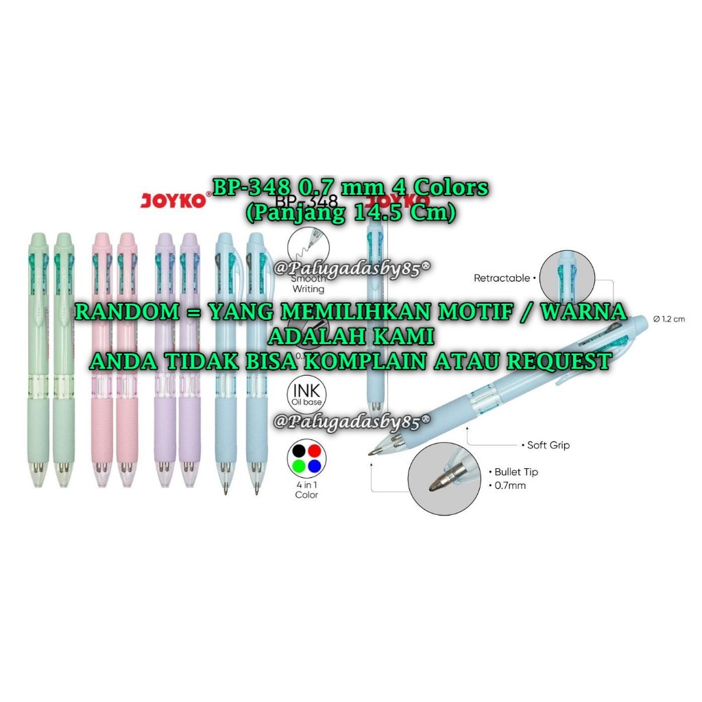 

(1 Biji) GROSIR Bolpen JOYKO BP-348 Quaco 4 0.7mm 4 Warna Ball Pen Pulpen Pena Joyko BP-348 (1 Biji)