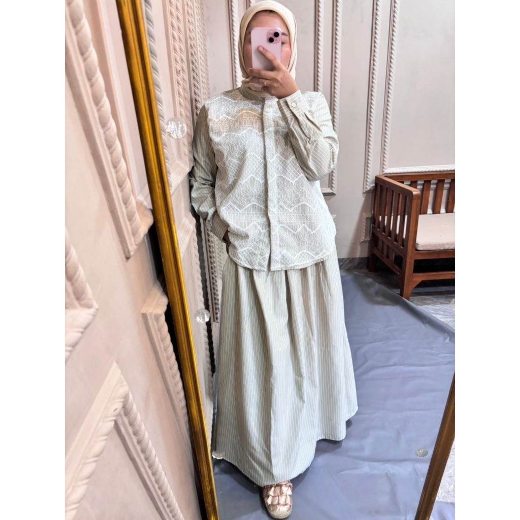 LADY set rok Sage -one set rok-setelan rok -kemeja brukat-baju setelan -rok stripe-set dlovera