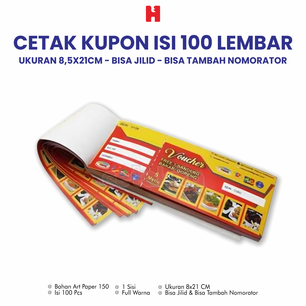 

Cetak Kupon Custom Isi 100 Lembar Ukuran 21x8 CM - Bahan Art Paper Full Warna