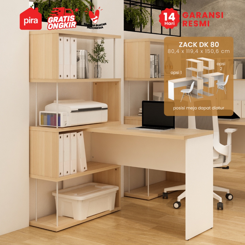 Pira - Zack DK 80 Meja Kerja / Meja Belajar dengan Rak Buku