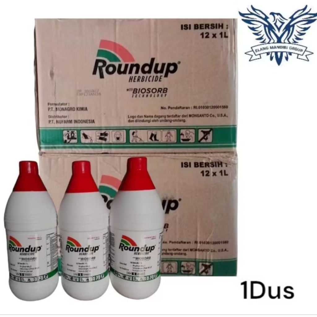 1 DUS ROUNDUP 1 Liter x 12pcs  Herbisida IPA Glifosat 486g/l Nufarm