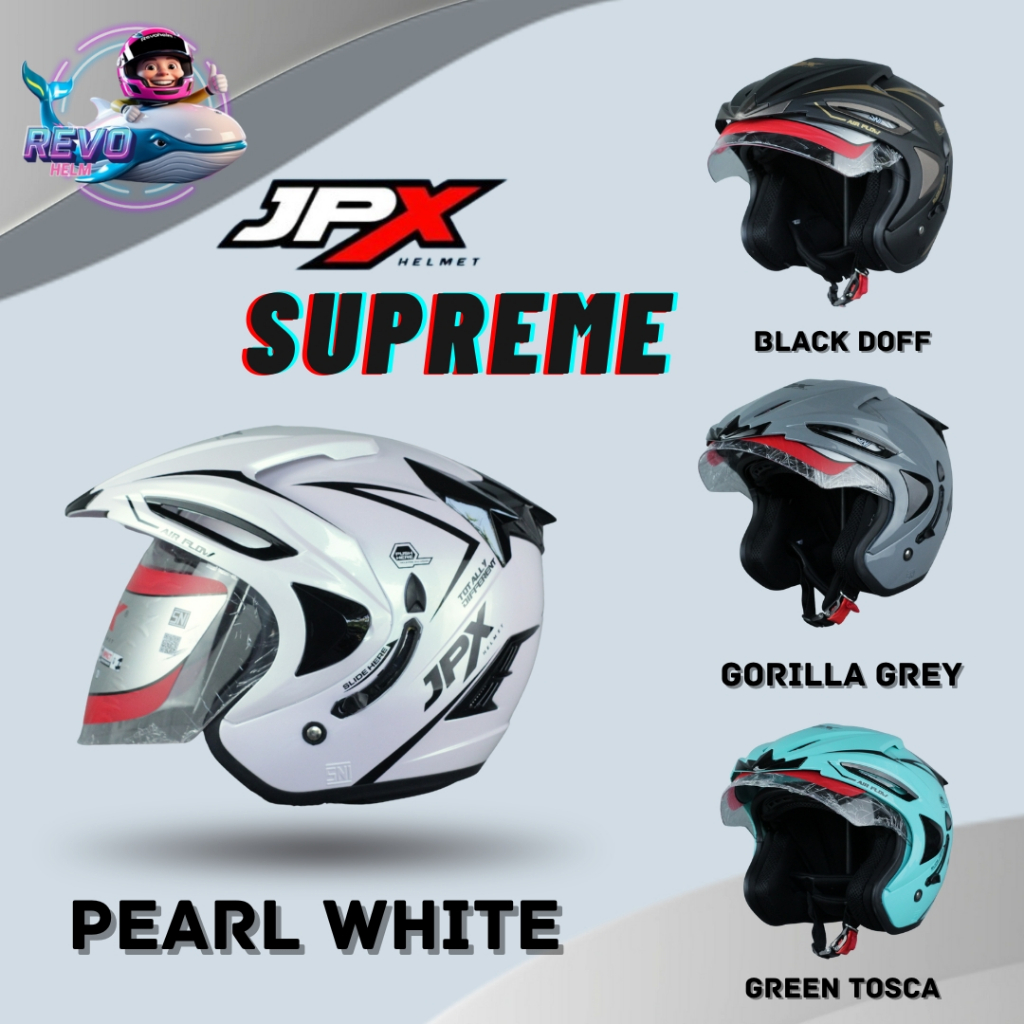 HELM JPX SUPREME PEARL WHITE DOUBEL VISOR ORIGINAL, HELM HALF FACE PRIA WANITA DEWASA, JPX HELMET