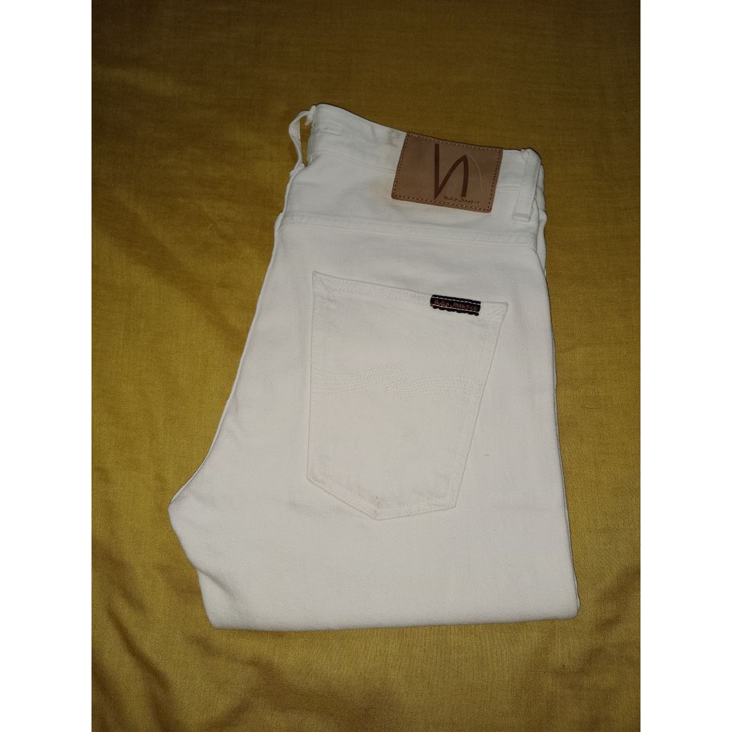 nudie jeans co grimtim dry twill white ecru denim organic cotton original Italy celana pendek short 
