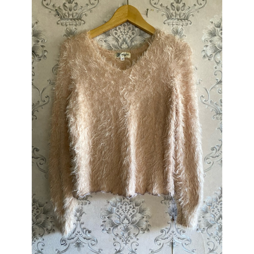 CROP FUZZY BULU PANJANG SWEATER FUZZY WANITA KNIT FUZZY IMPORT