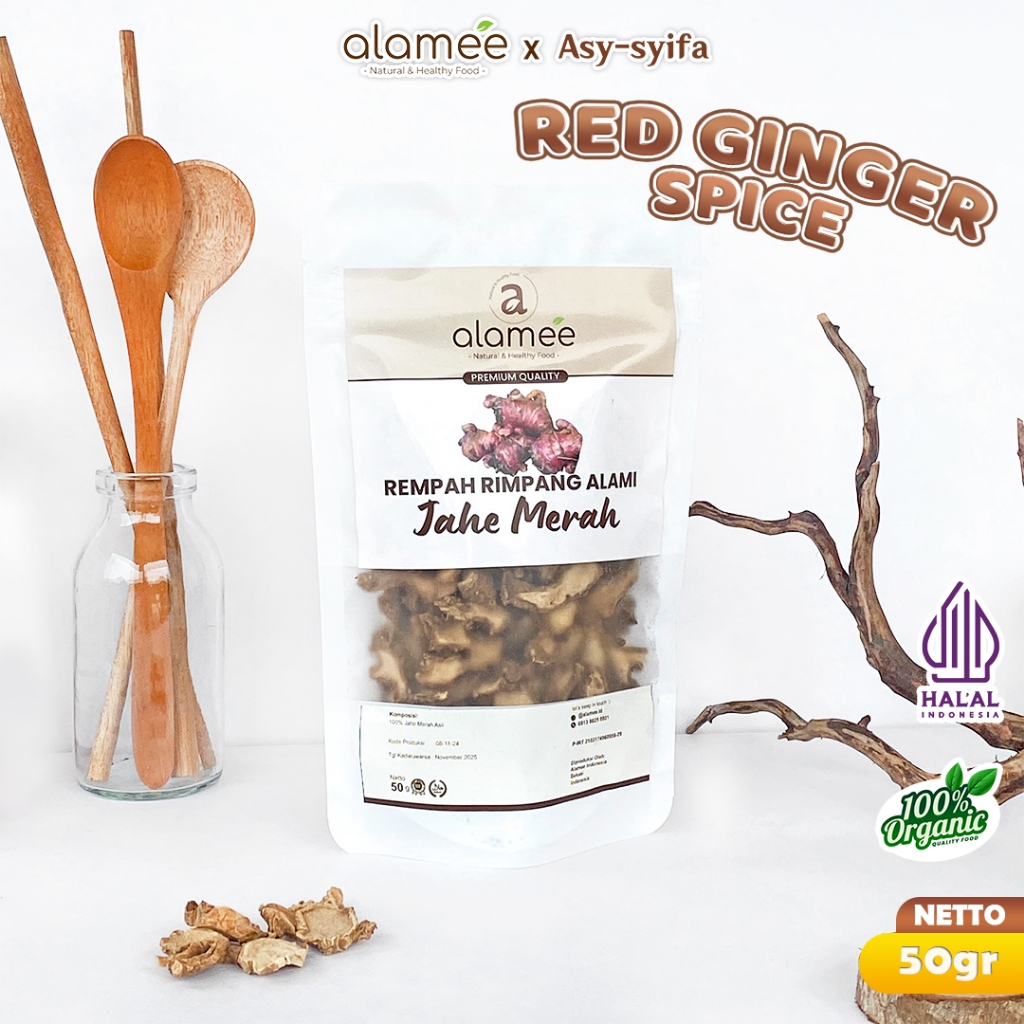 

ALAMEE Jahe Merah Kering Iris Dried Ginger Rempah Rimpang Organik Alami Bumbu Masakan Masak 50g