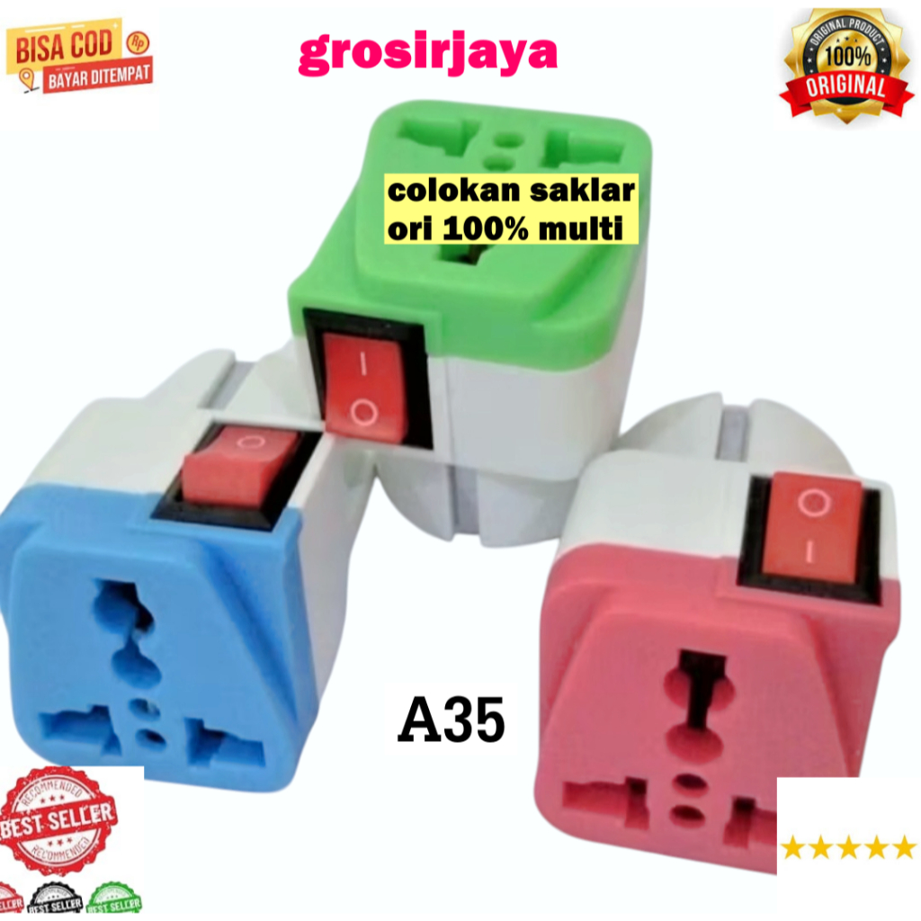 A35 COLOKAN SAKLAR ORI 100% KEPALA COLOK LISTRIK SETRUM KABEL SAMBUNGAN MULTI OVER STEKER ON OFF TER