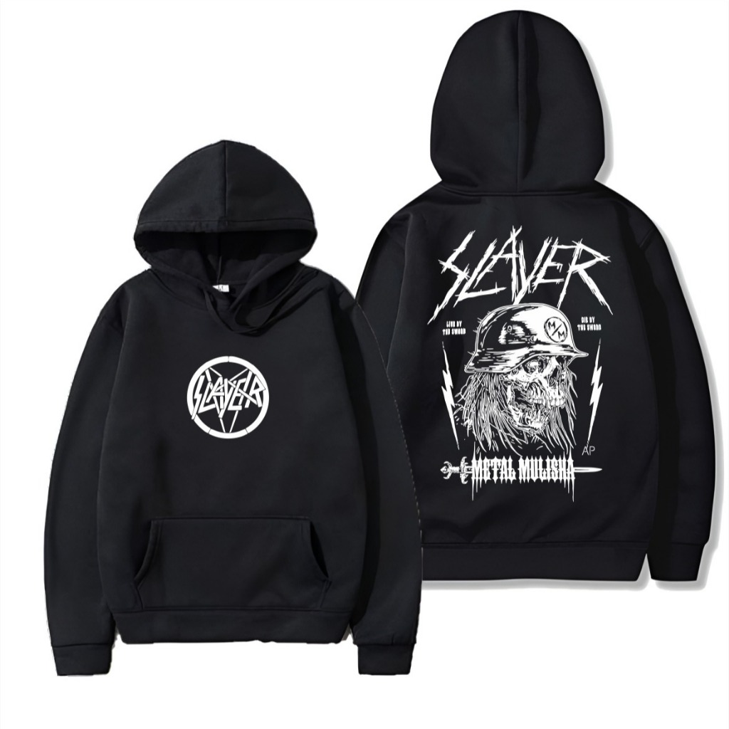 VINSMOKEY TEES Jacket Hoodie Kupluk Slayer Metal Mulisha | Jacket Cotton Fleece Hitam