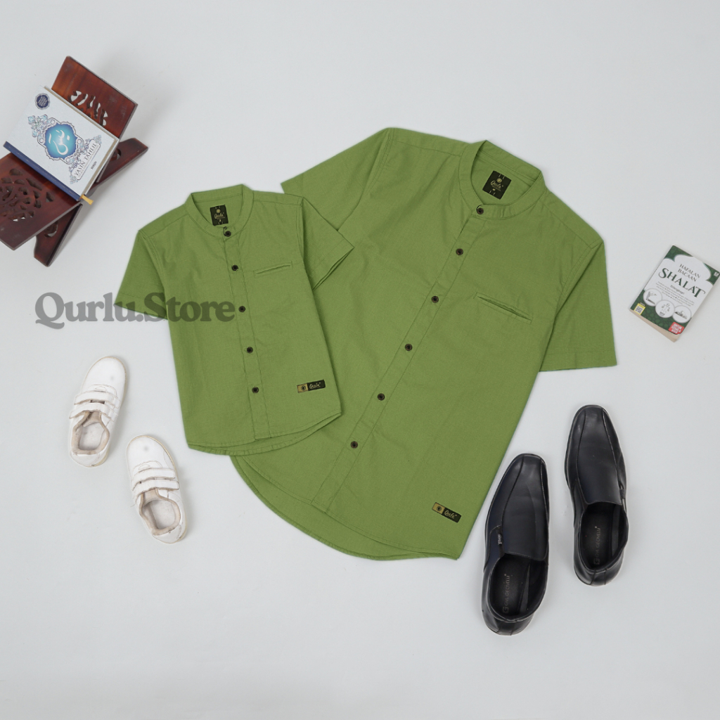 Qurlu - Kemeja Koko Dewasa/Anak warna HIJAU ALPUKAT (baju couple ayah dan anak laki-laki) Baju Koko 