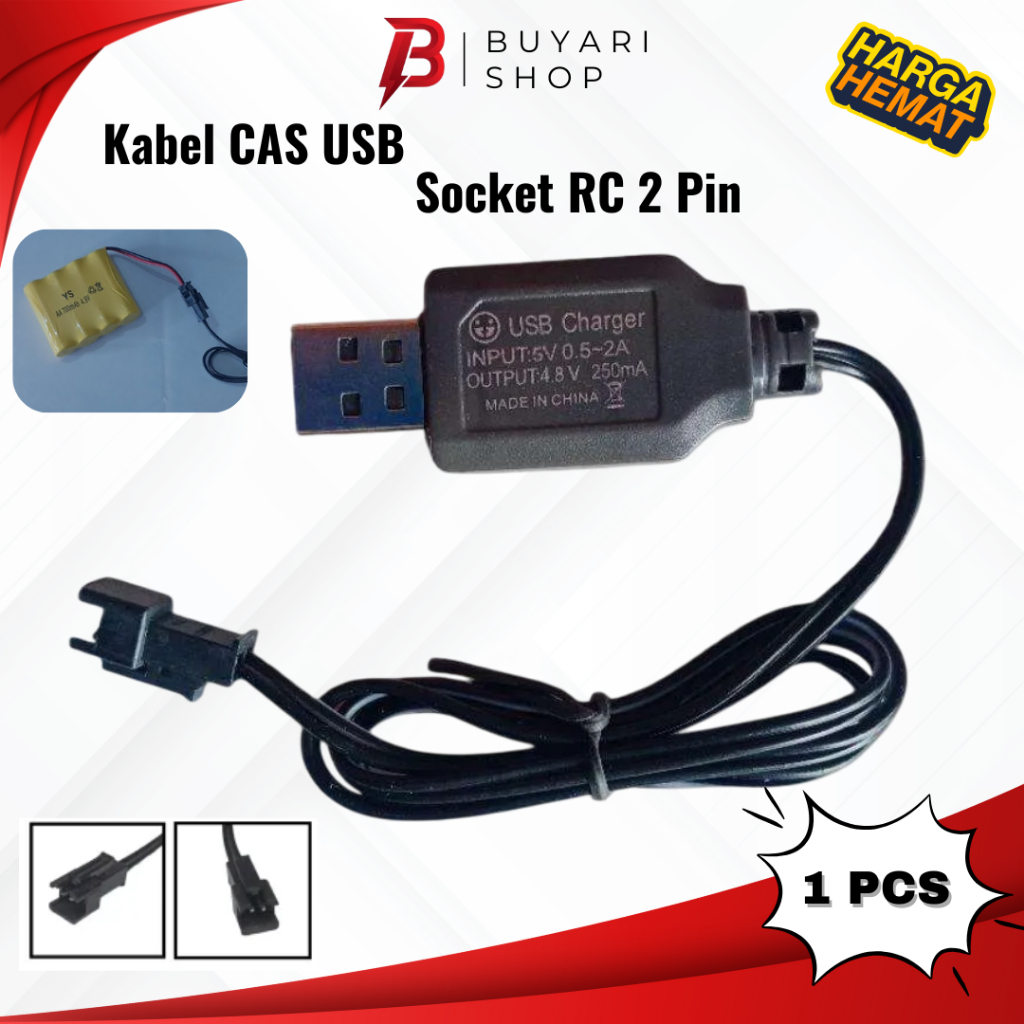 Kabel Cas Mobil RC Model USB Soket Hitam 2Pin