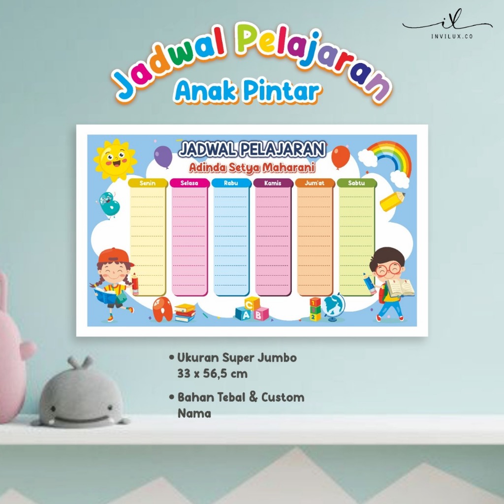 CETAK POSTER JADWAL PELAJARAN ANAK - JADWAL PELAJARAN CUSTOM AESTHETIC