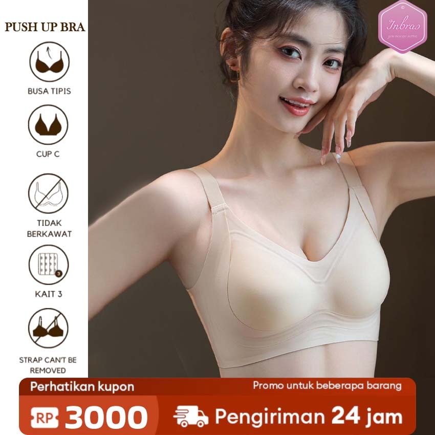 Bra Wanita Seamless Push Up Tanpa Kawat Busa Tebal - Merah Hitam | Bh Nyaman Pakaian Dalam B80