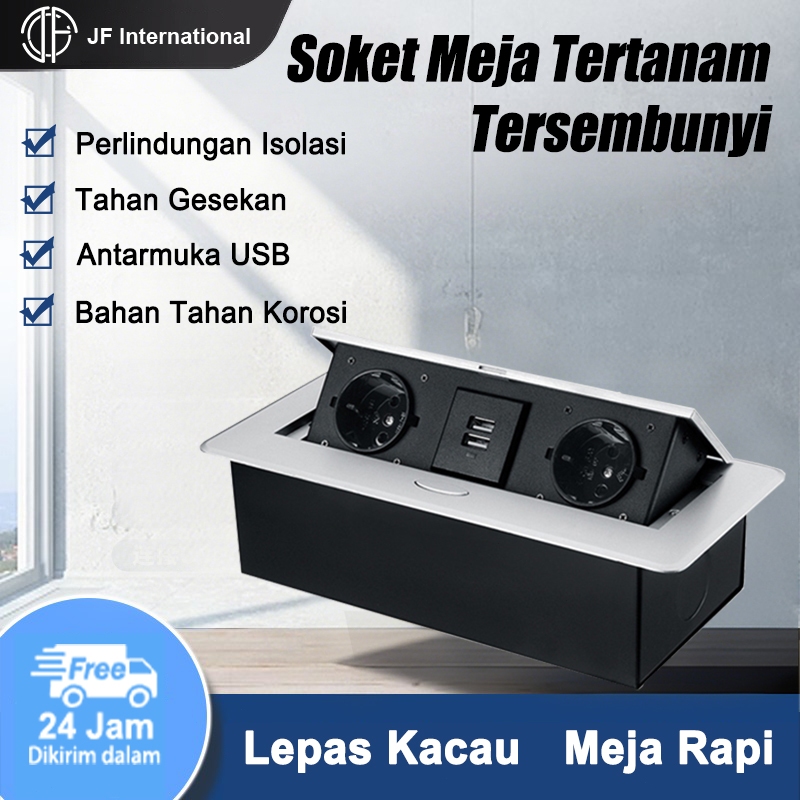 Stop Kontak Meja Pop-Up/3 Lubang Tanam Desktop Soket Tertanam/Stop Kontak Meja
