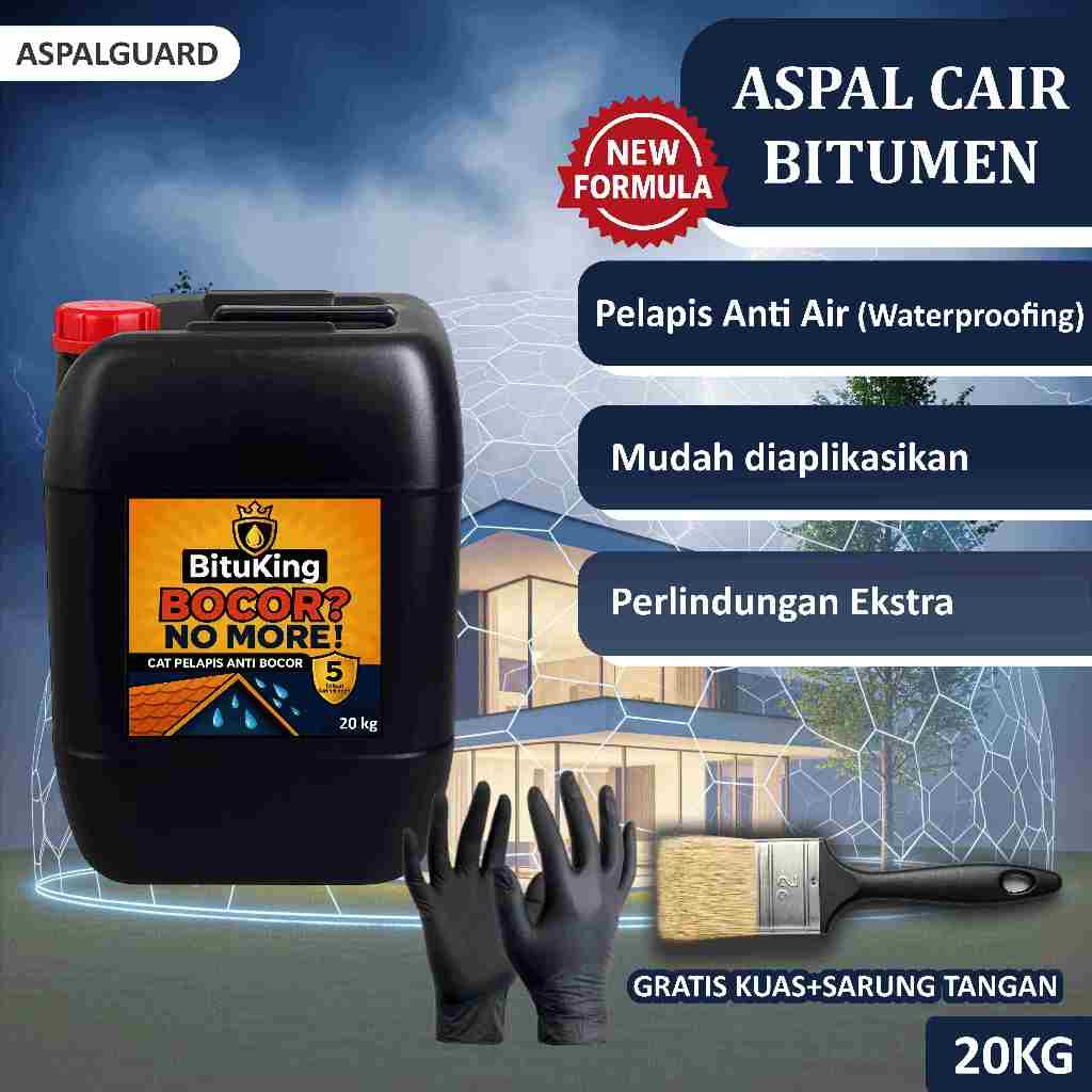 Aspal Cair Waterproof 20kg – Anti Bocor untuk Dak Beton, Talang, Seng & Genteng