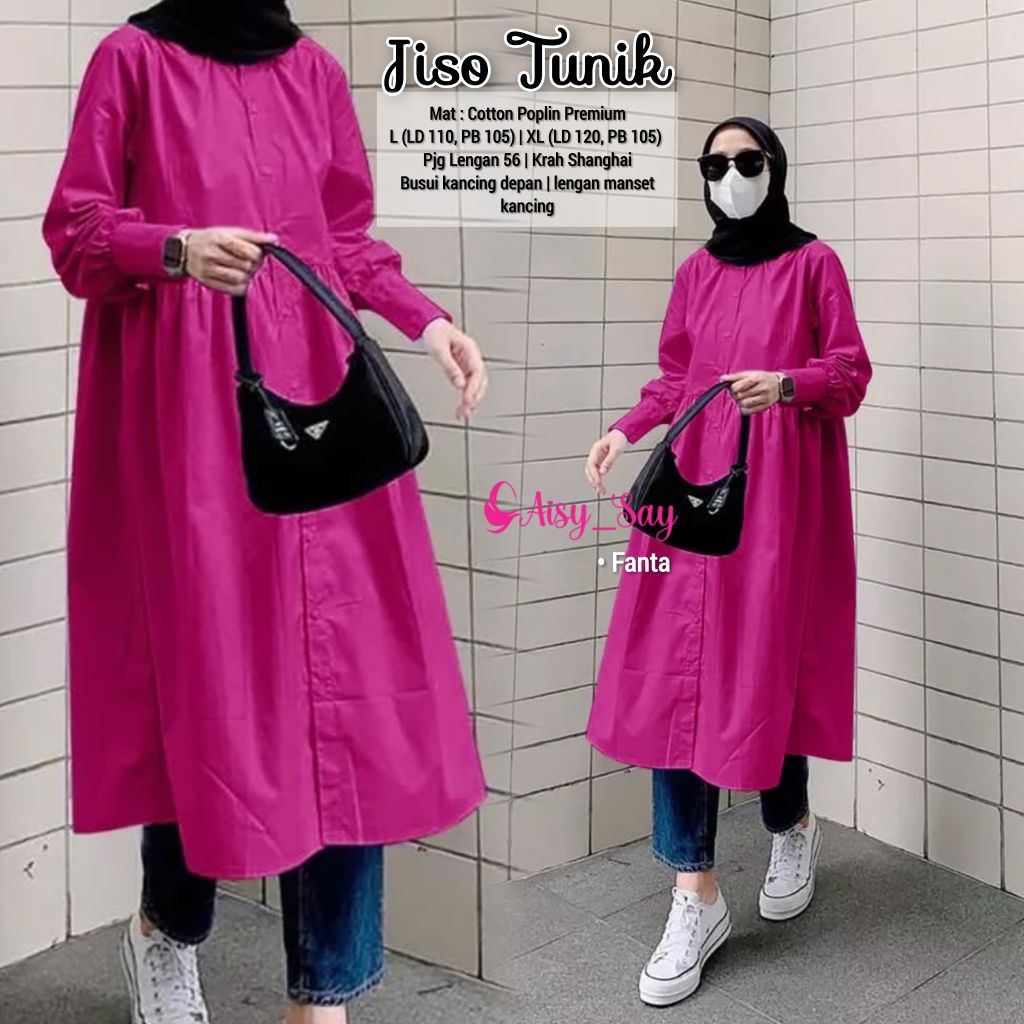Jiso Tunik Katun Poplin Premium By Aisysay-Long Tunik Jumbo LD 120 Busui-Tunik Cotton Poplin Oversiz