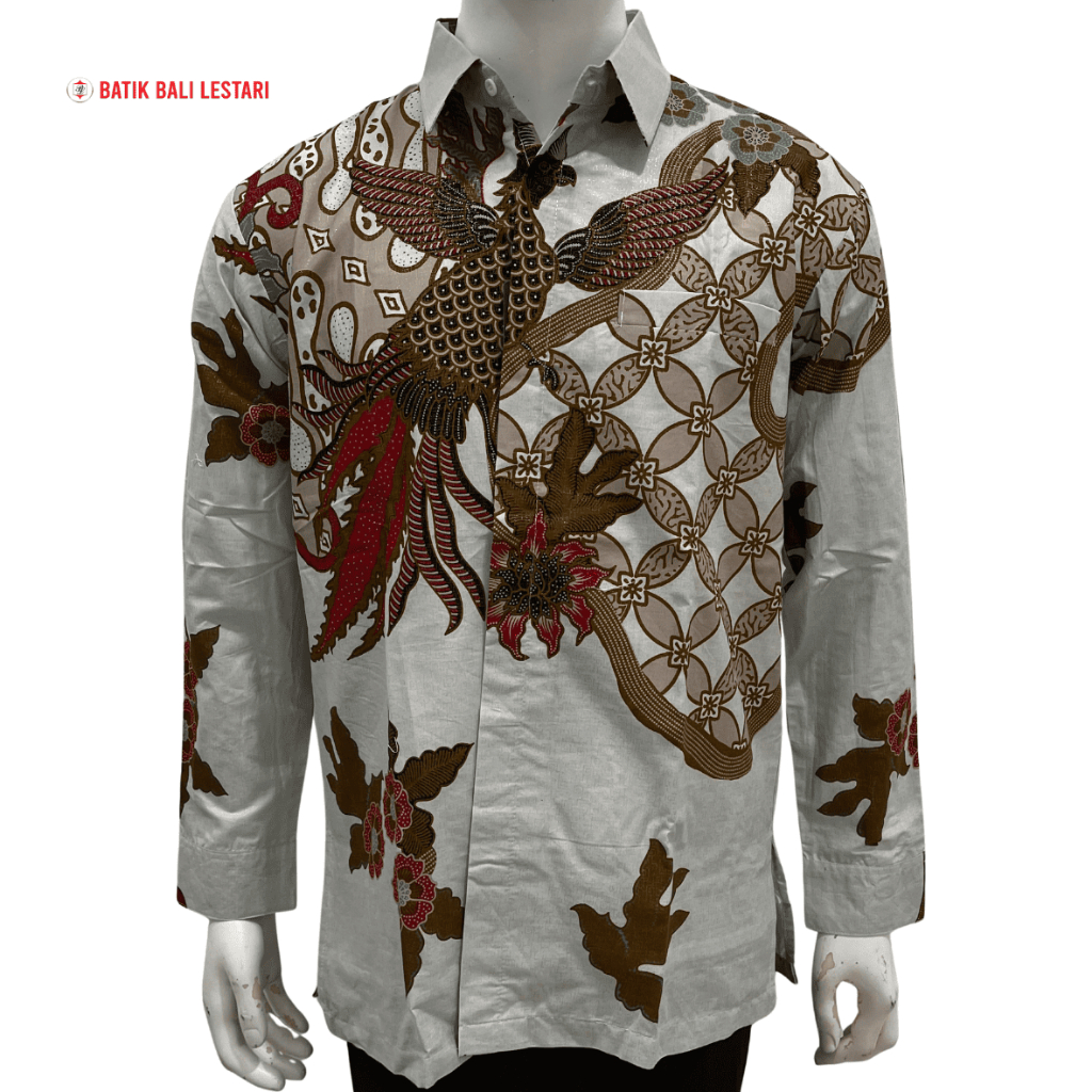 Batik Bali Lestari Batik Pria lengan panjang Katun Prada Abu (AB01)