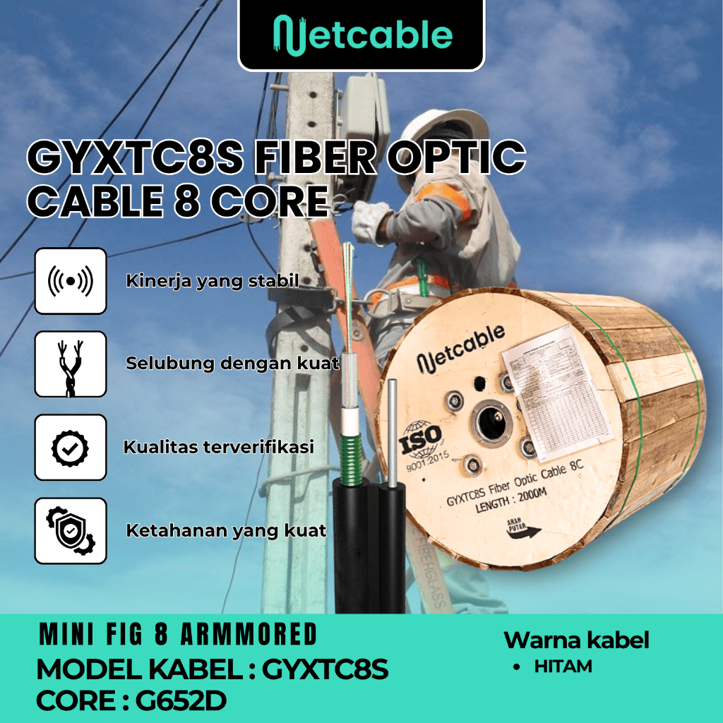NETCABLE Kabel Fiber Optik Mini Fig8 8 Core Armored 2KM | Kabel FO Fig 8 Armored