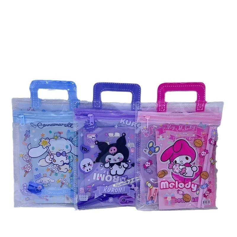 

Gift Set Alat Tulis Anak 6 in 1 – Pensil, Penggaris, Penghapus, Rautan, Notes + Tas PVC Karakter Lucu Sanrio dan karakter kartun cartoon lucu