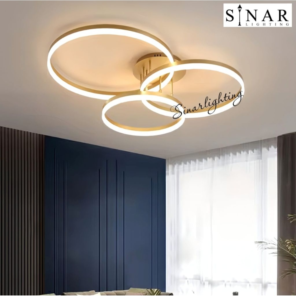 Lampu plafon minimalis 3 Ring LED GOLD D50010 (REMOTE)