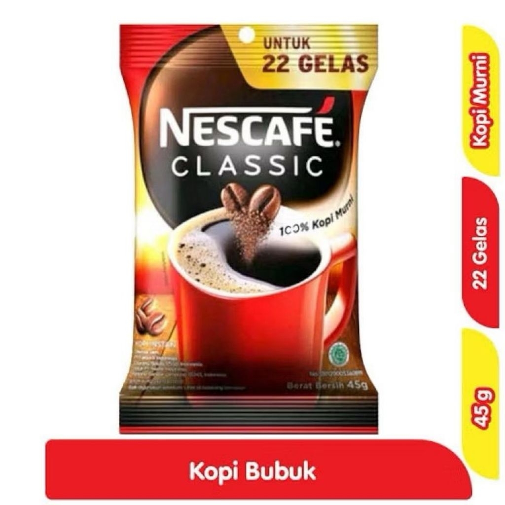 

NESCAFE CLASSIC 45 GRAM KOPI INSTAN ROBUSTA BERKUALITAS DIBUAT DARI 100% BIJI KOPI ROBUSTA